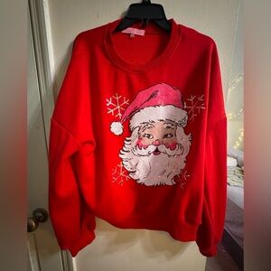 Simply Southern Red Santa Crewneck Sparkle Sweater